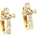 Boucles d?oreilles - femme / enfant - cr�oles - croix - cristal - blanc - plaqu� or jaune 750 / 1000 ...