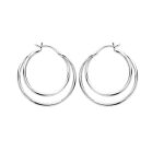 Boucles doreilles cr�oles - bijouxia - double anneaux - argent 925 / 1000 - rhodi� - femme