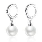 Boucles doreilles - femme - croles - perle - blanche - suspendue - 10 mm - argent fin 925 / 1000