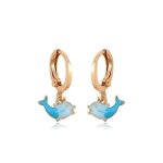 Boucles doreilles - enfant / femme - croles - dauphin - mail - turquoise - plaqu or jaune 750 / 1000 ...