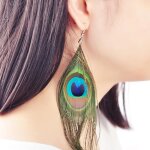 Boucles doreilles ethniques en plumes de paon dor� multicolore