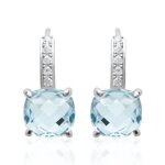 Boucles doreilles dormeuses - youna - argent rhodi� - pierre bleu ciel - centmille - oxyde de zirconium ...