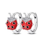 Boucles d?oreilles - enfant - cr�oles - coccinelle - �mail - rouge - argent 925 / 1000 - fin et rhodi� ...