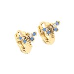 Boucles doreilles - enfant - cr�oles - libellule - cristal - bleu - plaqu� or jaune 750 / 1000 - 3 microns ...