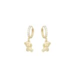 Boucles doreilles - enfant - croles - ourson - cristal - blanc - plaqu or jaune 585 / 1000 (14 carats) ...