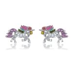 Boucles doreilles - enfant - puces - licorne - cristal - autrichien - multicolore - acier - inoxydable ...