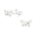 Boucles doreilles - enfant - puces - papillon - swarovski elements - argent massif 925 / 1000 - ab color ...