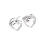 Boucles doreilles - puces - licorne - c?ur - zircons �toil�s - argent 925 / 1000 - fin et rhodi� - enfant ...