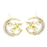 Boucles doreilles - enfant - puces - licorne - cristal - blanc - plaqu or jaune 750 / 1000 - 13 x 12 ...