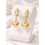 Boucles d?oreilles - femme - cr�oles - coeur - suspendu - plaqu� or jaune 750 / 1000 - 27 x 10 mm