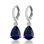 Boucles d?oreilles - femme - croles - goutte - cristal autrichien - bleu - saphir - plaqu or blanc ...
