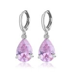 Boucles d?oreilles - femme - croles - goutte - suspendue - cristal autrichien - rose - plaqu or blanc ...
