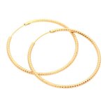 Boucles doreilles - femme - cr�oles - jonc - cisel� - plaqu� or jaune 750 / 1000 - 3 microns - 35 mm