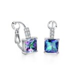 Boucles d?oreilles - femme - dormeuses - cristal - carr� - topaze mystic - argent 925 / 1000 - 15 mm
