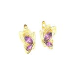 Boucles doreilles - femme - dormeuses - papillon - cristal - am�thyste - plaqu� or jaune 750 / 1000 - ...