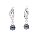 Boucles doreilles - femme - croles - perle - 5 mm - suspendue - argent 925 / 1000 - rhodi - 24 mm