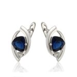 Boucles d?oreilles - femme - dormeuses - solitaire - cristal - bleu - marine - argent fin 925 / 1000 ...