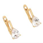 Boucles doreilles - femme - dormeuses - solitaire - cristal - blanc - goutte - plaqu or jaune 750 / ...