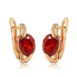 Boucles d?oreilles - femme - dormeuses - solitaire - ovale - rouge - plaqu or jaune 750 / 1000 - 3 microns ...