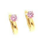 Boucles doreilles - femme / enfant - dormeuses - solitaire - cristal - rose - plaqu or jaune 750 / 1000 ...