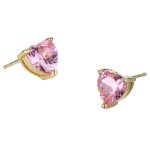 Boucles doreilles - femme / enfant - puces - coeur - zircon - blanc - plaqu� or jaune 750 / 1000 - 7 ...