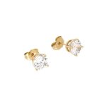 Boucles d?oreilles - femme / homme - puces - solitaire - 8 mm - cristal - blanc - plaqué or jaune 750 ... Boucles d?oreilles - femme / homme - puces - solitaire - 8 mm - cristal - blanc - plaqué or jaune 750 ...