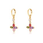 Boucles doreilles - femme - pendantes - fleur - cristal - multicolore - plaqu or jaune 750 / 1000 - ...