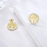 Boucles d?oreilles - femme - puces - rondes - arbre de vie - cristal - blanc - 12 mm - plaqu or jaune ...