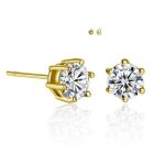 Boucles doreilles - homme / femme - puces - solitaire - cristal - blanc - plaqu� or jaune 750 / 1000 ...