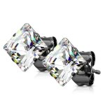Boucles doreilles homme femme tige fermoir acier noir zircon carr blanc (10mm)