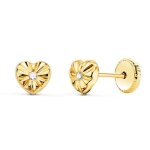 Boucles doreilles - or 18 carats - motif coeur - zirconium - 5. 4mm x 4. 8mm - fille