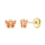 Boucles doreilles or 18 carats 750 / 000 jaune - papillon - latelier dazur - enfant - fille - clou - ...
