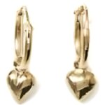 Boucle d oreilles petite creole coeur pendant en plaque or 750 - 1000 garanti