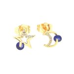 Boucles doreilles - enfant - puces - lune - �toile - cristal - bleu - plaqu� or jaune 750 / 1000 - 3 ...