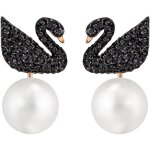 Boucles d oreilles swarovski iconic swan ear - jacket cristal noir mtal dor rose