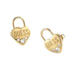 Boucles doreilles - guess - lock me up - acier inoxydable - plaqu or - cristaux swarovski