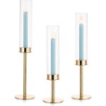 Bougeoir dor� avec verre amovible - febest - lot de 3 - m�tal textur� - verre amovible - fond en feutre ...