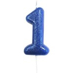 Bougie sur pique chiffre 1 bleu paillet� 7 cm - bleu fonc�