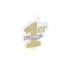 Bougie 1er anniversaire paillettes champagne 10 x 8 cm