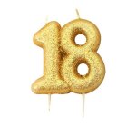 Bougie danniversaire sur pique 18 ans dor paillet 7 cm - or
