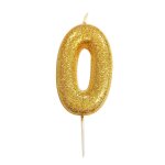Bougie chiffre 0 doré à paillettes - or Bougie chiffre 0 doré à paillettes - or