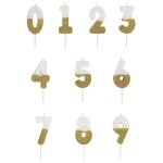 Bougie chiffre 1 blanche paillettes or 7cm sur pic