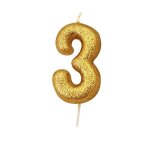 Bougie chiffre 3 doré à paillettes - or Bougie chiffre 3 doré à paillettes - or