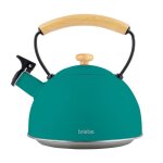 Bouilloire à induction théière sifflet 23l acier inox. poignée en bois briebe nordic vert 00423 Bouilloire à induction théière sifflet 23l acier inox. poignée en bois briebe nordic vert 00423