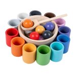 Jouet montessori - arc - en - ciel - 12 boules en bois - jeu de tri - apprentissage des couleurs - motricit ...