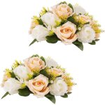 Bouquet de fleurs artificielles - aqsacokiya - 2 pices - rose en soie - champagne & blanc - dcoration ...
