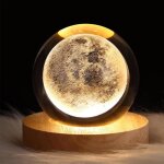 Lampe de chevet - boule � neige personnalis�e - verre - bois massif - led 3d