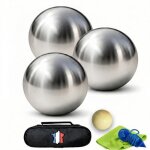 Boule de p�tanque 720g triplette avec cochonnet sacoche et chiffon ? jeux en plein air ? p�tanque