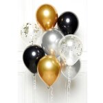 Bouquet de 8 ballons noir or et argent 27 cm - noir