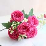 Bouquet de fleurs artificielles - 9 t�tes - soie - rose - d�coration int�rieure
